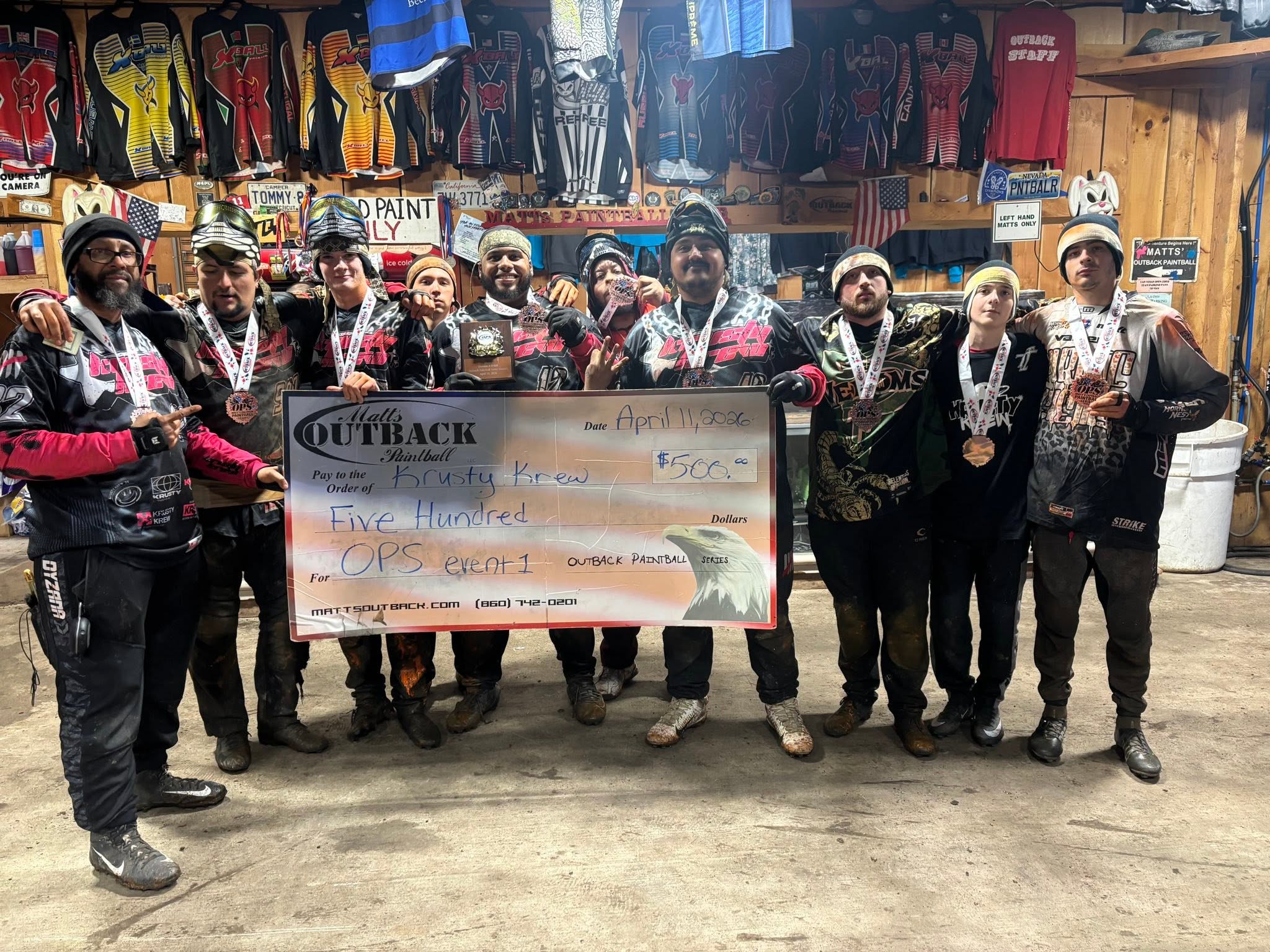Frosty Krew with medals and $500 check after OPS Event 1 at Matts Outback